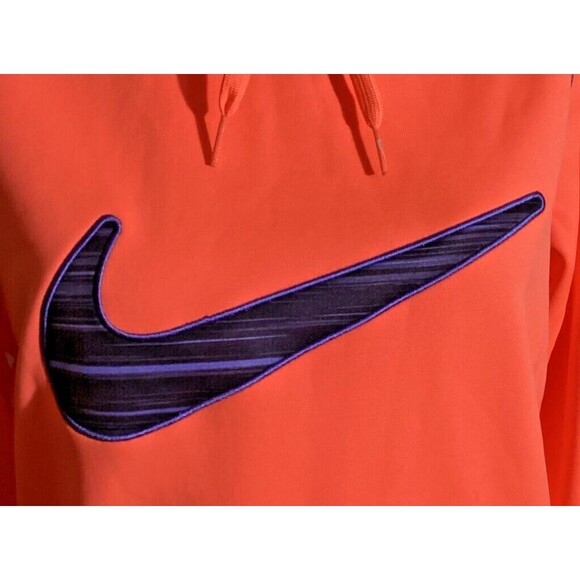 Nike Therma-Fit Womens Size M Neon Orange Swoosh Logo Hooded Pullover Sweatshirt - Picture 9 of 12